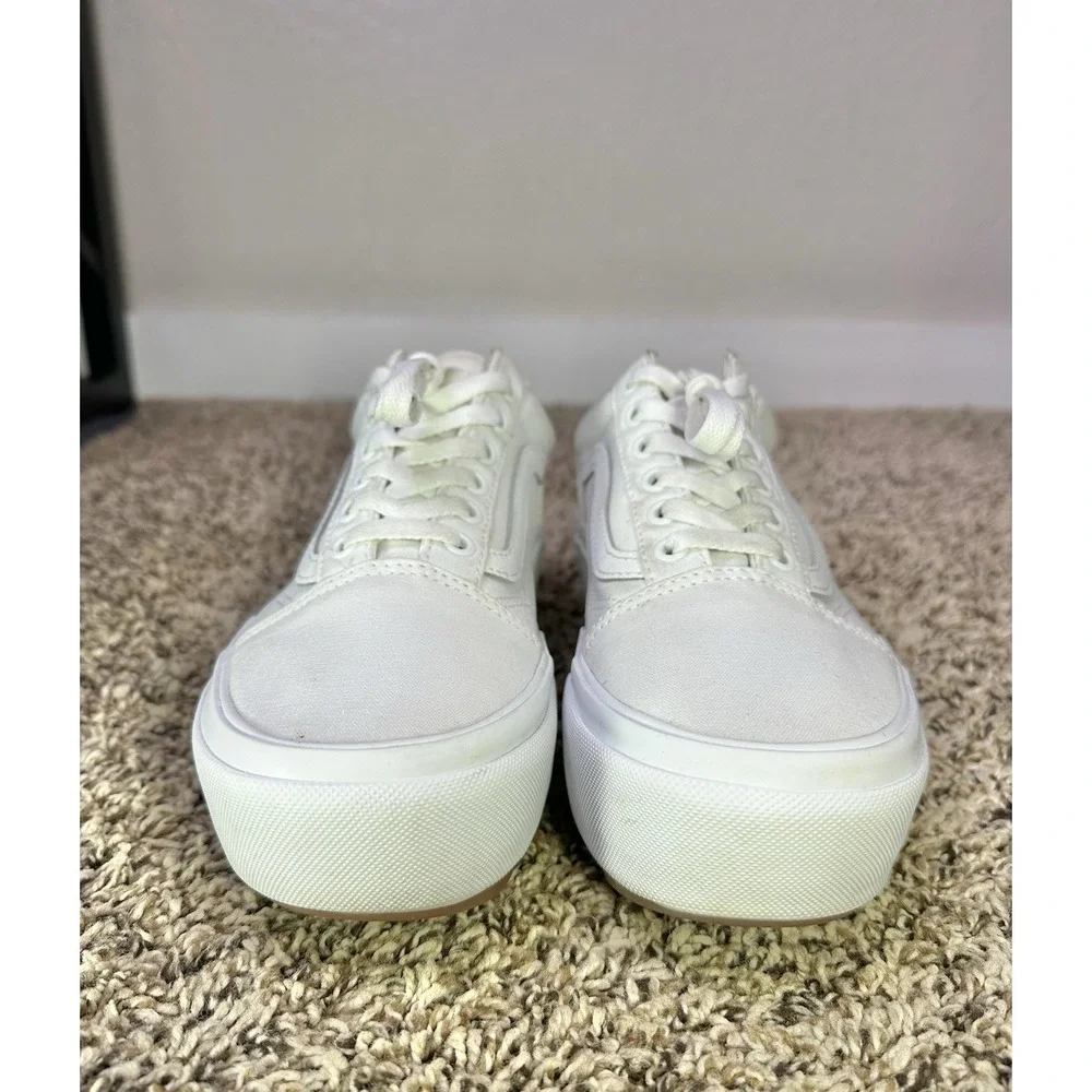 Vans Old Skool Stackform Shoes Womens Size 7.5 White Leather Platform Gum Sole